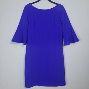 Vince Camuto Womens Size 4 Mini Shift Dress Blue Pullover Bell Sleeves Stretch